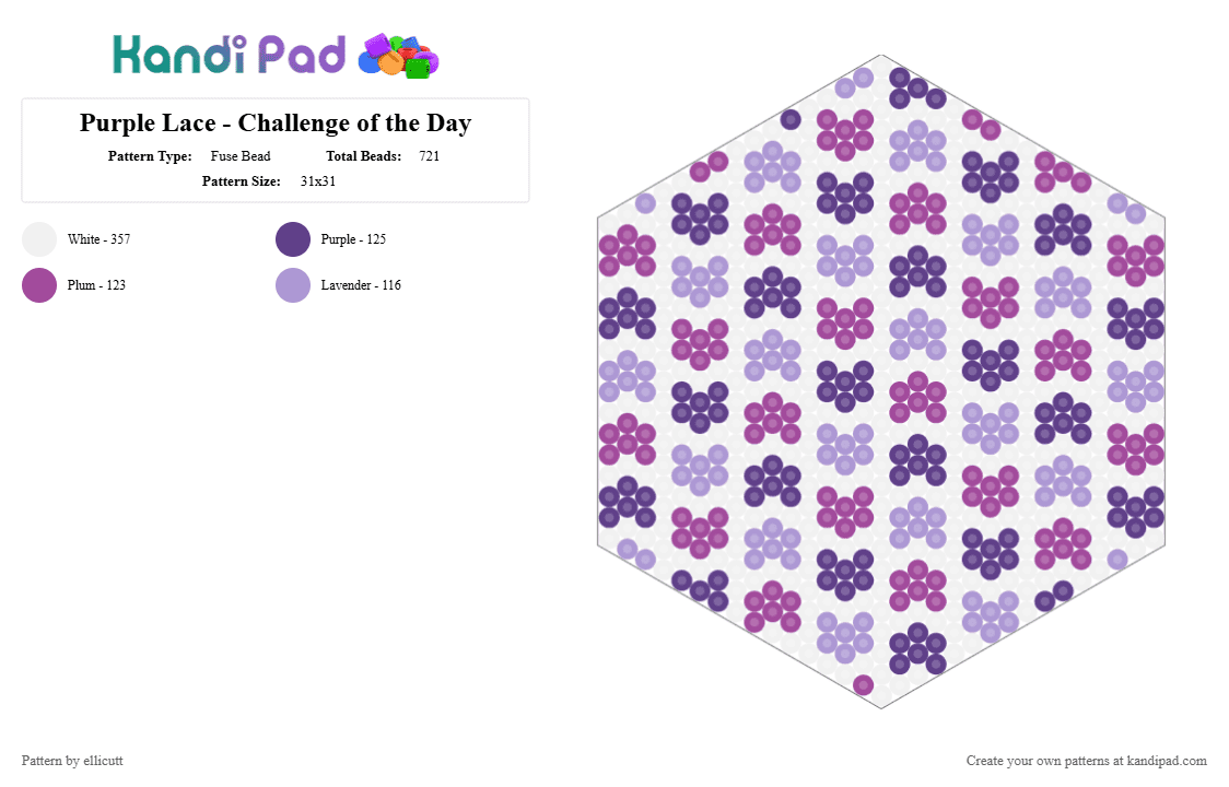 Purple Lace - Fuse Bead Pattern by ellicutt on Kandi Pad - purple,pink,cotdlace,pattern,geometric,modern,cheveron,fabric,coaster