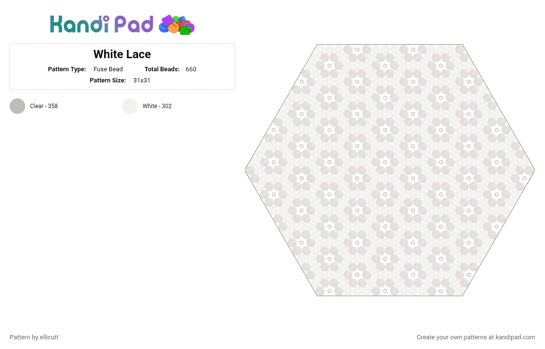 White Lace - CotD - Fuse Bead Pattern by vintagepixels on Kandi Pad - white,beige,cotdlace,lace,clear,delicate,dainty,pattern