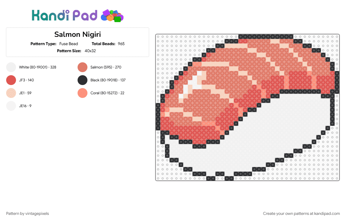 Salmon Nigiri - Fuse Bead Pattern by vintagepixels on Kandi Pad - cotdseafood, orange