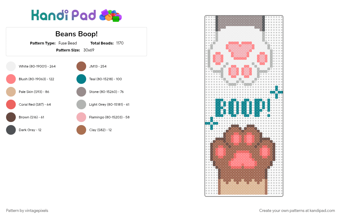 Beans Boop! - Fuse Bead Pattern by vintagepixels on Kandi Pad - beige, cotdcats, red, tan