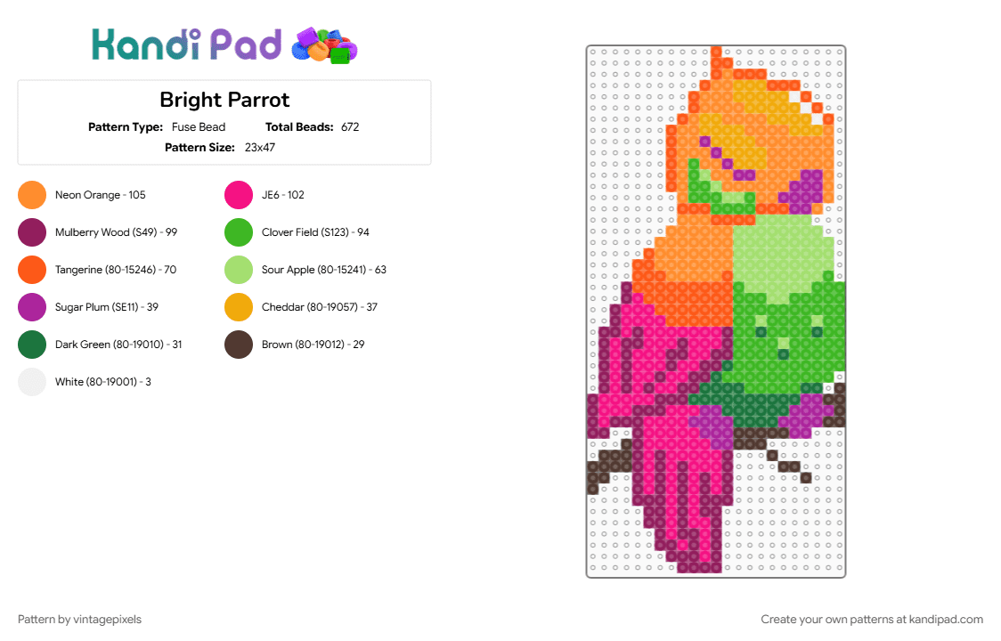 Dreaming in Technicolor 💤🦜 - Fuse Bead Pattern by vintagepixels on Kandi Pad - cotdsaturation, green, orange, pink