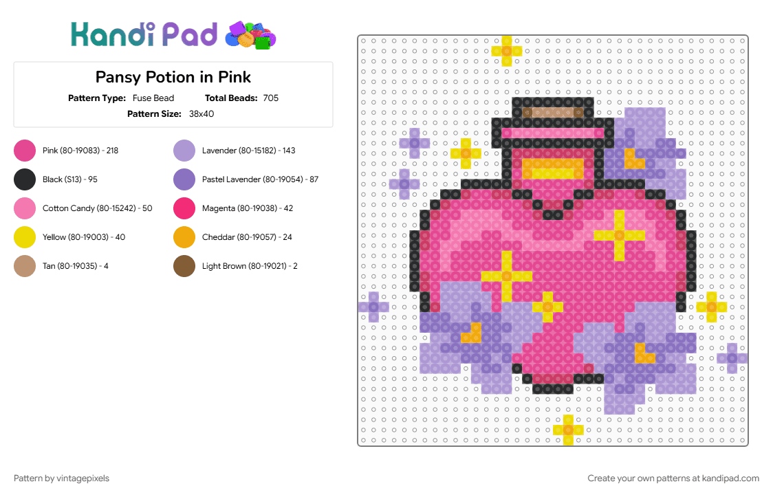 Pansy Potion in Pink - Fuse Bead Pattern by vintagepixels on Kandi Pad - cotdpotions, pink