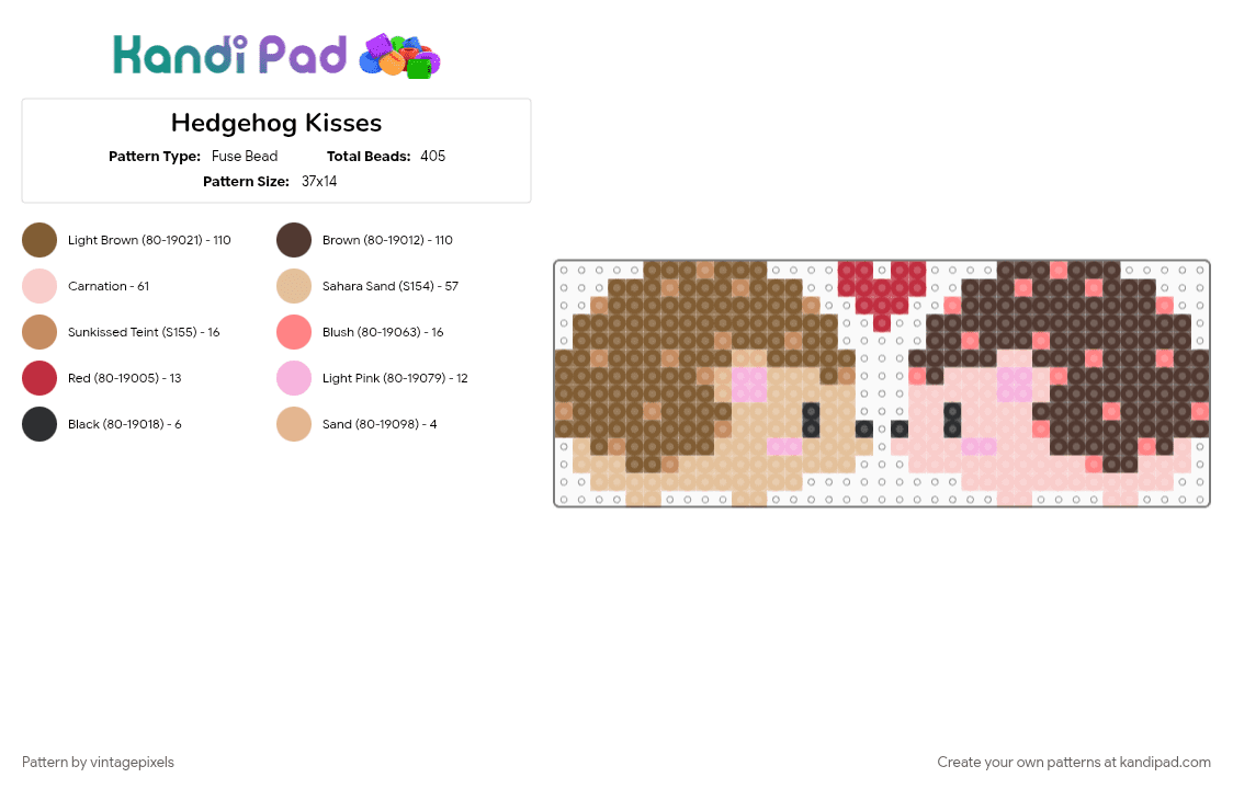 Hedgehog Kisses - Fuse Bead Pattern by vintagepixels on Kandi Pad - animal, beige, brown, cotdhedgehogs, cute, cutecore, cutesy, love, nature, tan