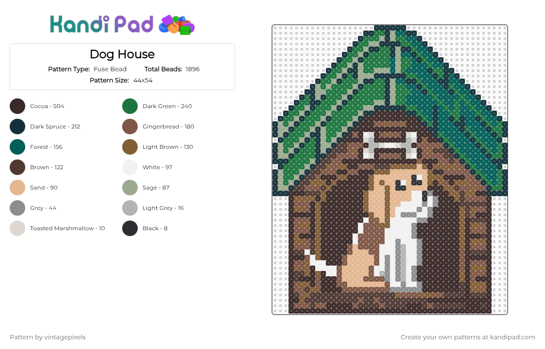 Dog House (Animal Shelter - CotD) - Fuse Bead Pattern by vintagepixels on Kandi Pad - brown,tan,cotdanimalshelter,dog,house,doghouse,animal,shelter,domestic,pet