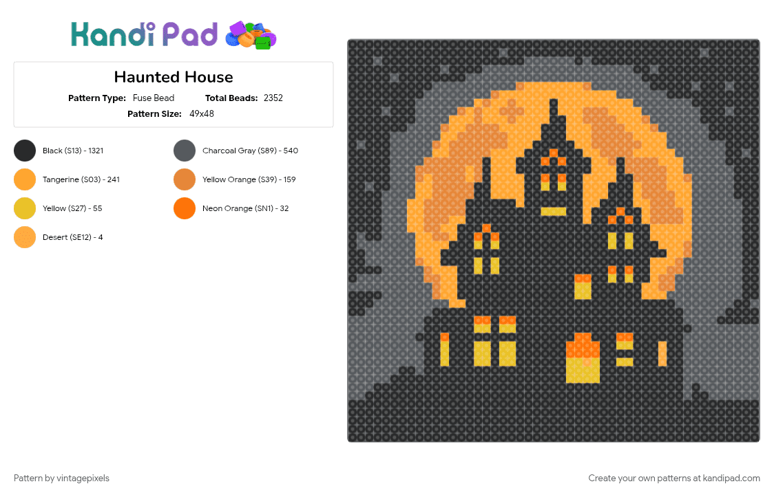 Haunted House - Fuse Bead Pattern by vintagepixels on Kandi Pad - black, cotdhauntedhouses, gray, orange