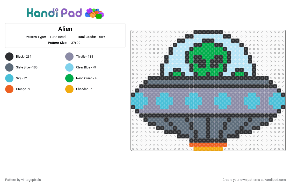 UFO (Alien - CotD) - Fuse Bead Pattern by vintagepixels on Kandi Pad - light blue,gray,cotdaliens,ufo,alien,space