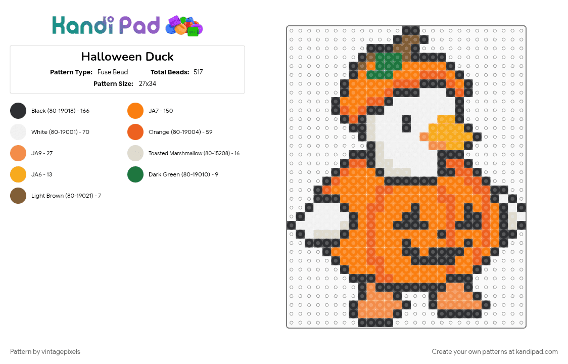 Halloween Duck - Fuse Bead Pattern by vintagepixels on Kandi Pad - 