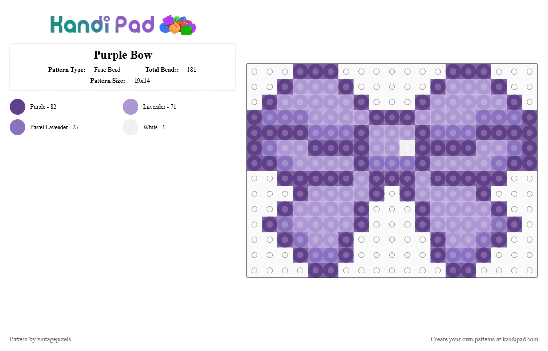 Purple Bow - Fuse Bead Pattern by vintagepixels on Kandi Pad - purple,pink
