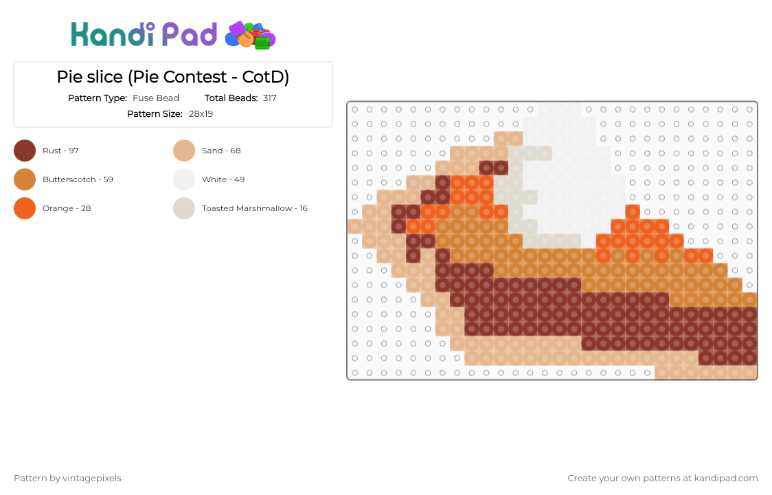 Pie slice with whipped cream (Pie Contest - CotD) - Fuse Bead Pattern by vintagepixels on Kandi Pad - cotdpiecontest, orange, pie, red