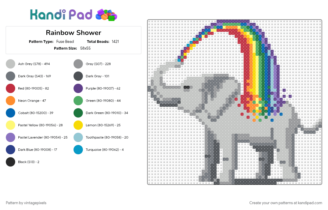 Rainbow Shower - Fuse Bead Pattern by vintagepixels on Kandi Pad - beige, cotdelephants, gray