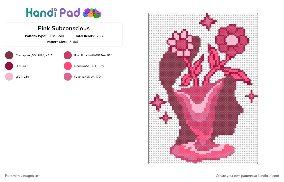 Pink Subconscious - Fuse Bead Pattern by vintagepixels on Kandi Pad - 