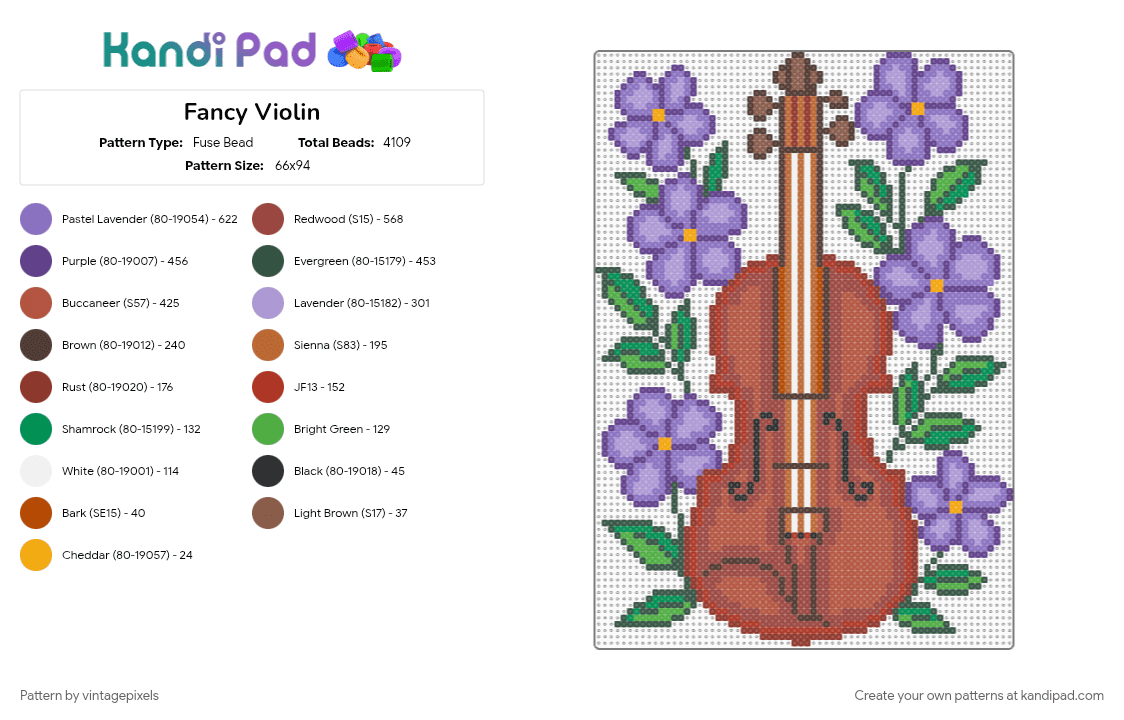 Fancy Violin - Fuse Bead Pattern by vintagepixels on Kandi Pad - blue, cotdviolins, gray, purple, red