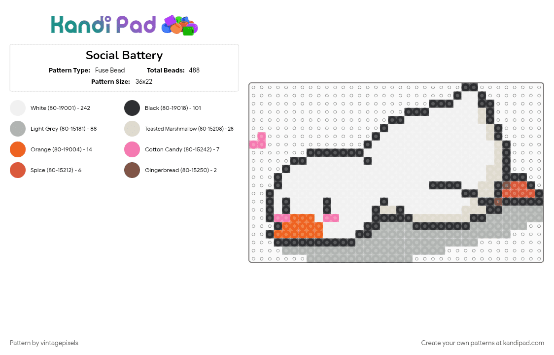 Social Battery - Fuse Bead Pattern by vintagepixels on Kandi Pad - beige, white