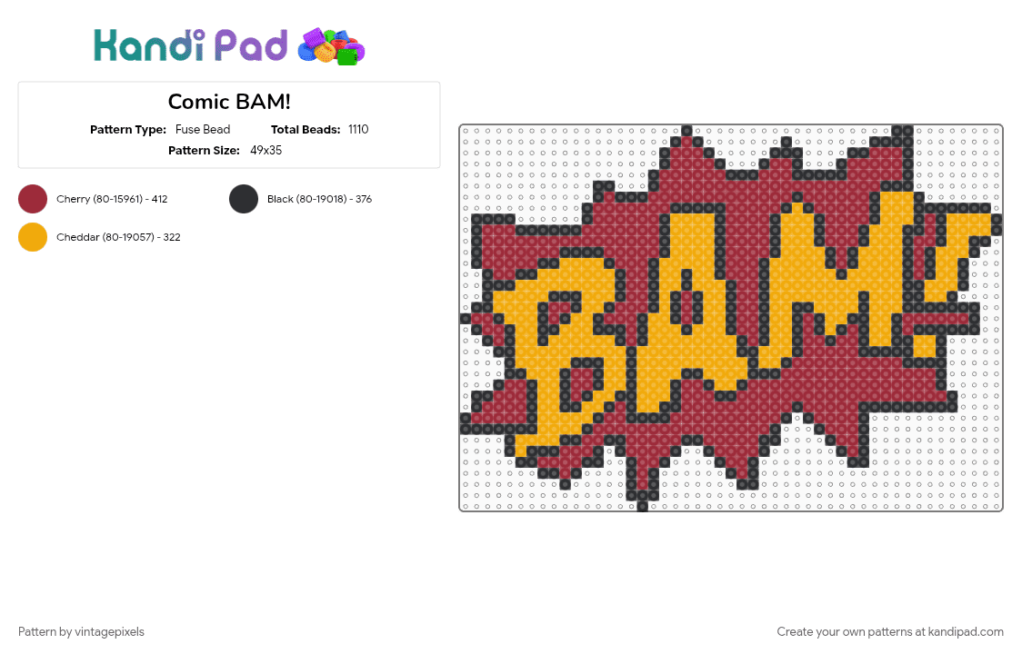 Comic BAM! - Fuse Bead Pattern by vintagepixels on Kandi Pad - cotdcomics, orange, red