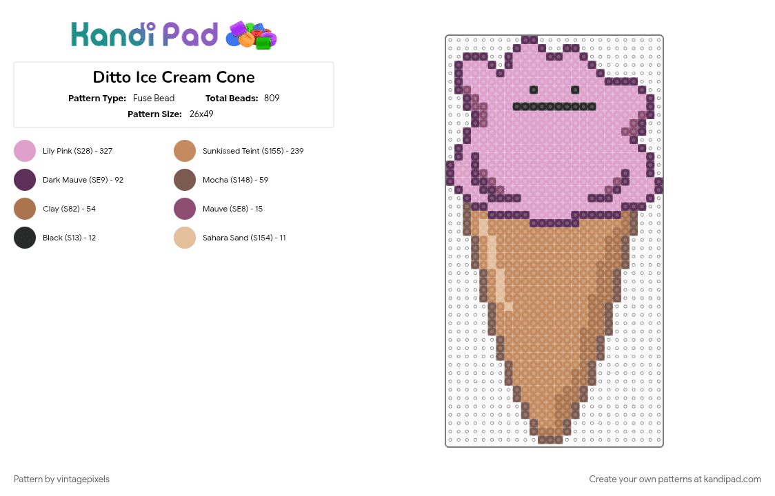 Ditto Ice Cream Cone - Fuse Bead Pattern by vintagepixels on Kandi Pad - cotdtransitions, pink, tan