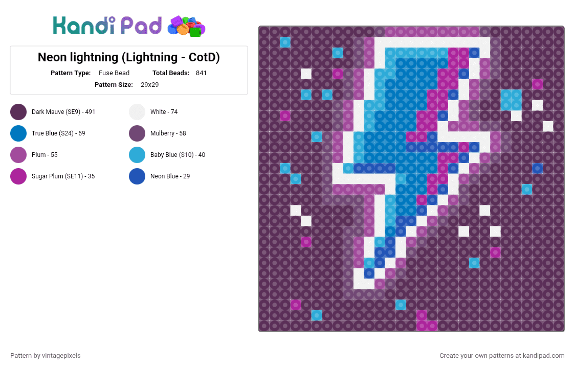 Neon lightning (Lightning - CotD) - Fuse Bead Pattern by vintagepixels on Kandi Pad - cotdlightning, pink