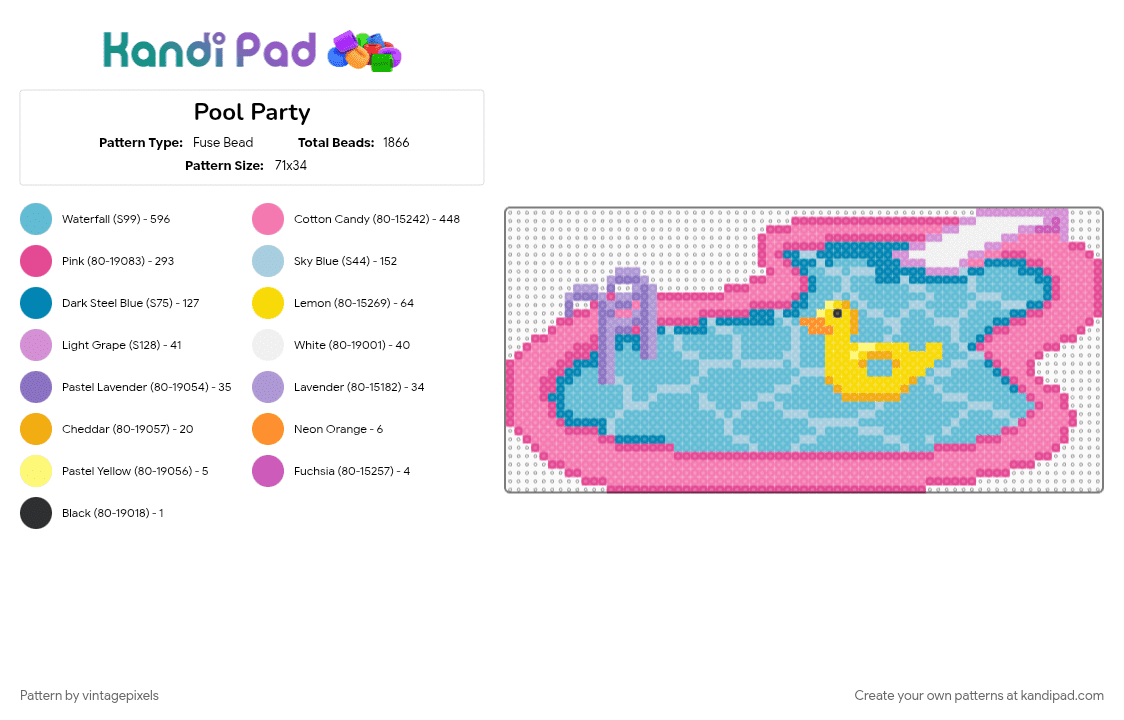 Pool Party - Fuse Bead Pattern by vintagepixels on Kandi Pad - cotdpoolparty, light blue, pink