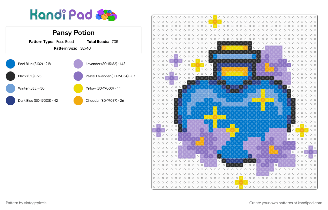 Pansy Potion - Fuse Bead Pattern by vintagepixels on Kandi Pad - blue, cotdpotions, pink