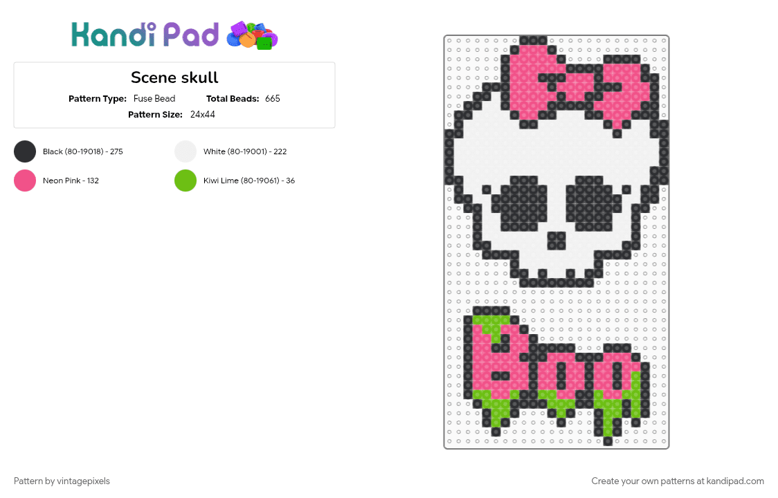 Scene skull - Fuse Bead Pattern by vintagepixels on Kandi Pad - cotdscenekidfashion, pink