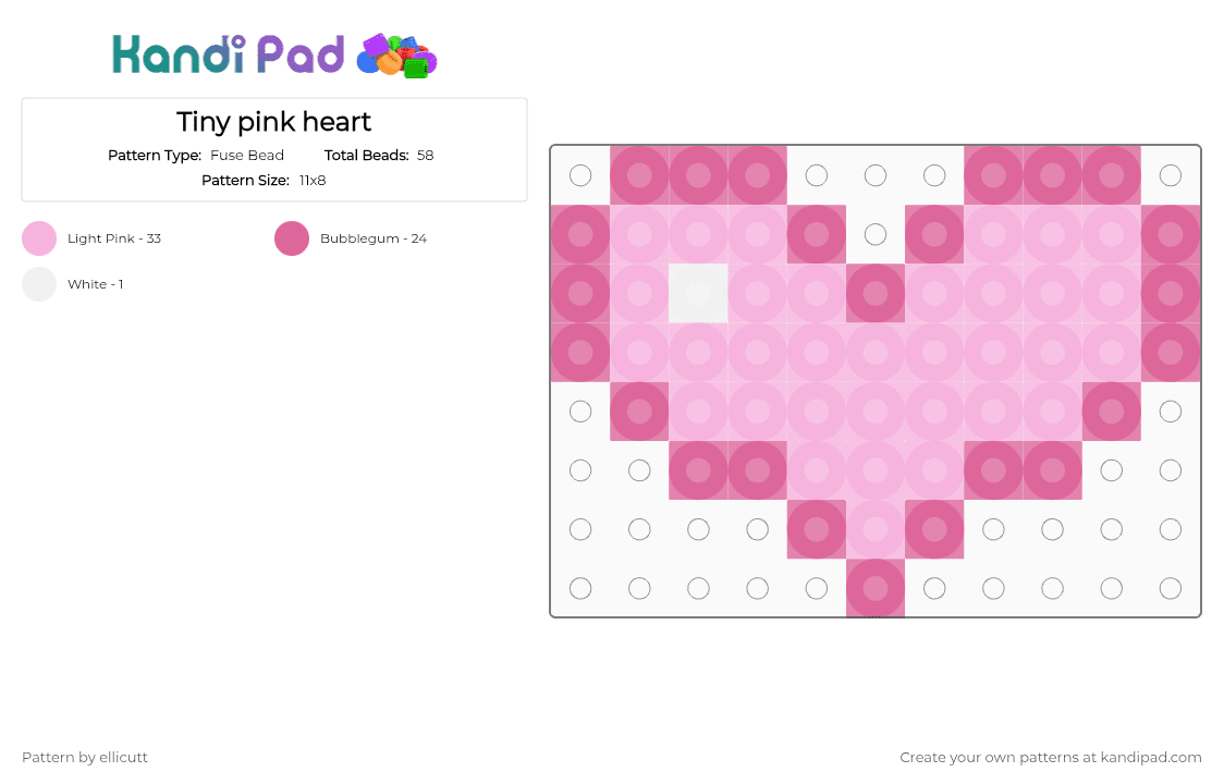 Tiny pink heart - Fuse Bead Pattern by vintagepixels on Kandi Pad - 3, heart, love, pink, tiny