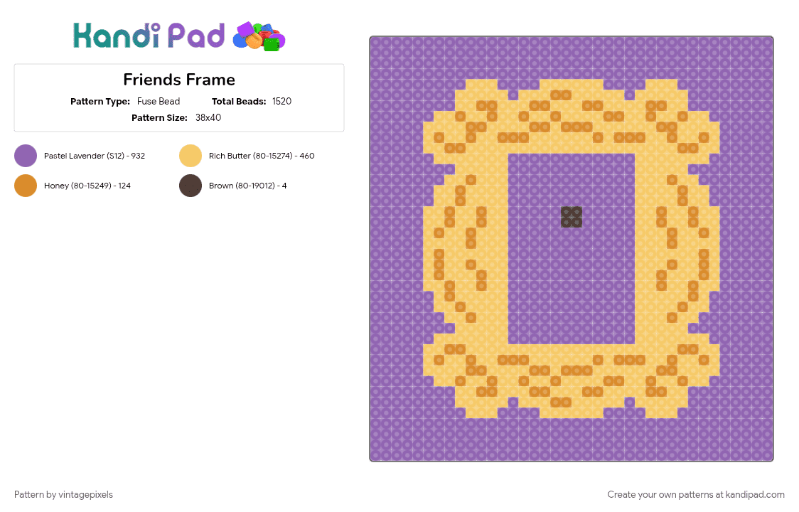 Friends Frame - Fuse Bead Pattern by vintagepixels on Kandi Pad - cotdfriendship, frame, friends, gold, icon, iconic, pink, tv show, yellow