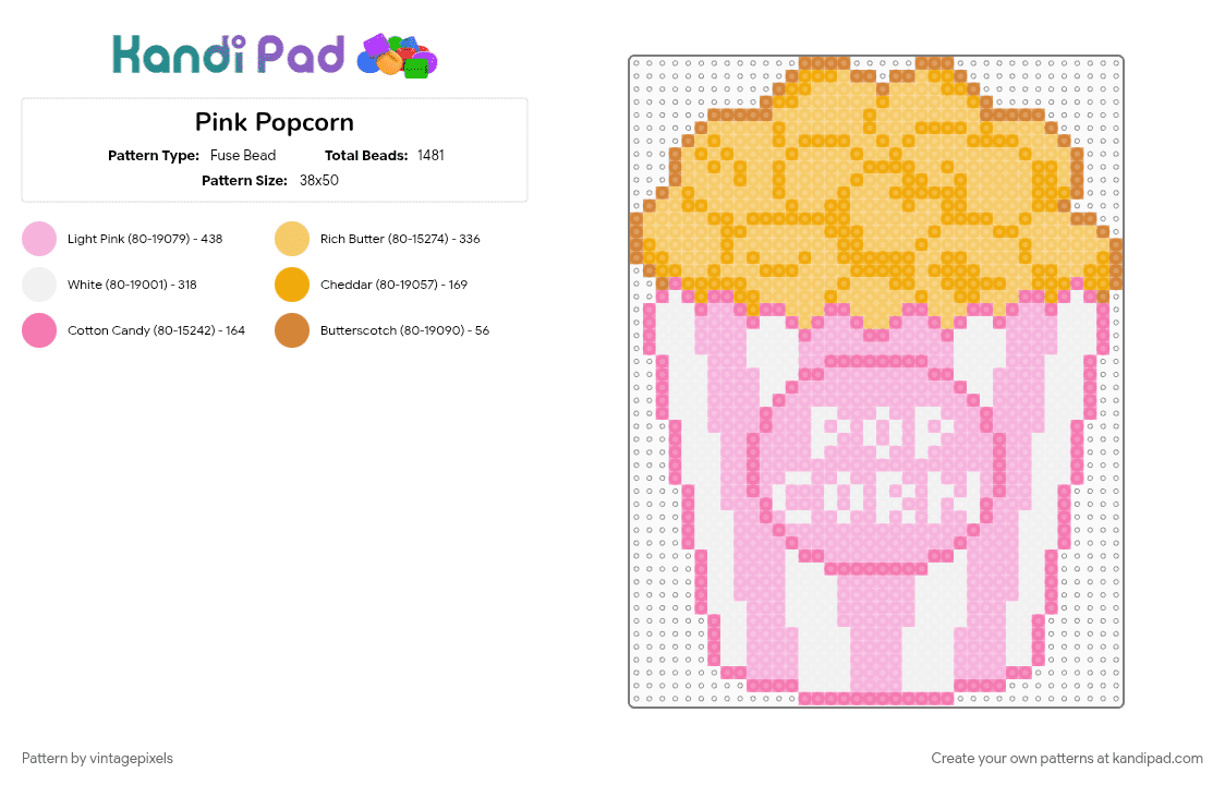 Pink Popcorn - Fuse Bead Pattern by vintagepixels on Kandi Pad - pink