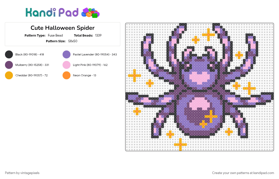 Cute Halloween Spider - Fuse Bead Pattern by vintagepixels on Kandi Pad - blue, pink