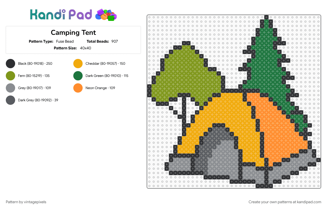 Camping Tent - COTD - Fuse Bead Pattern by vintagepixels on Kandi Pad - camping, cotdtents, orange, outdoors, outside, tent, trees, yellow