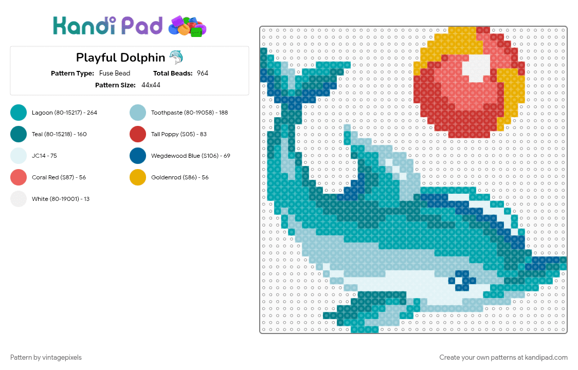 Playful Dolphin 🐬 - Fuse Bead Pattern by vintagepixels on Kandi Pad - cotddolphins, light blue, teal