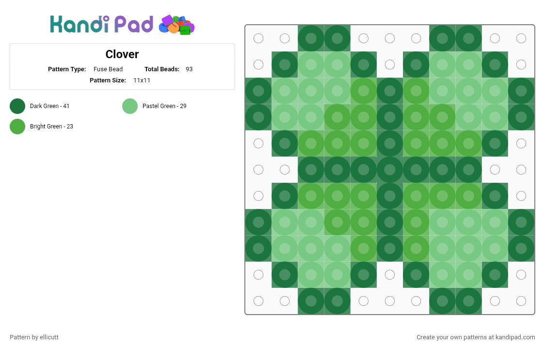 Clover - Fuse Bead Pattern by vintagepixels on Kandi Pad - clover, green, leaf, lucky, nature, teal, tiny