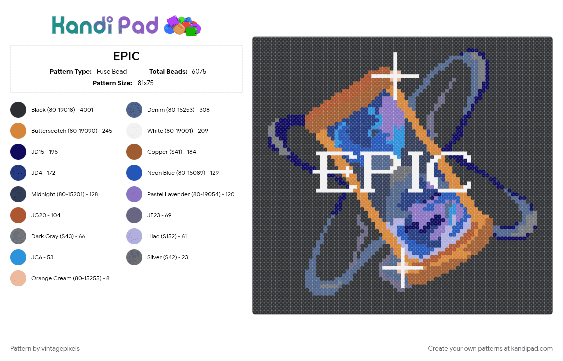 EPIC - Fuse Bead Pattern by vintagepixels on Kandi Pad - black, blue, colorful, cotddestiny, orange, purple