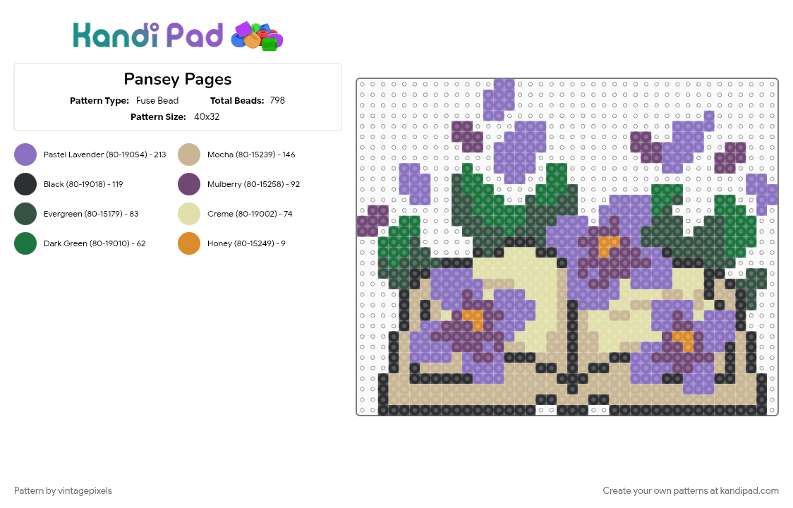 Pansy Pages - Fuse Bead Pattern by vintagepixels on Kandi Pad - beige, blue, book, flower, flowers, library, literature, nature, novel, pink, read, reading
