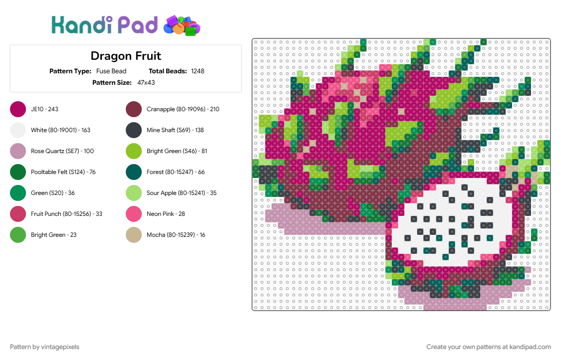 Dragon Fruit - Fuse Bead Pattern by vintagepixels on Kandi Pad - cotdtropicalfruit
