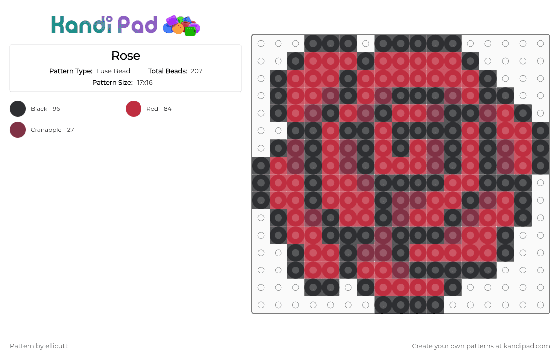 Rose - Fuse Bead Pattern by ellicutt on Kandi Pad - red