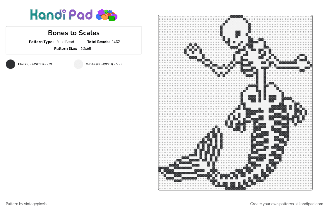 Bones to Scales - Fuse Bead Pattern by vintagepixels on Kandi Pad - black, cotdevolution, white