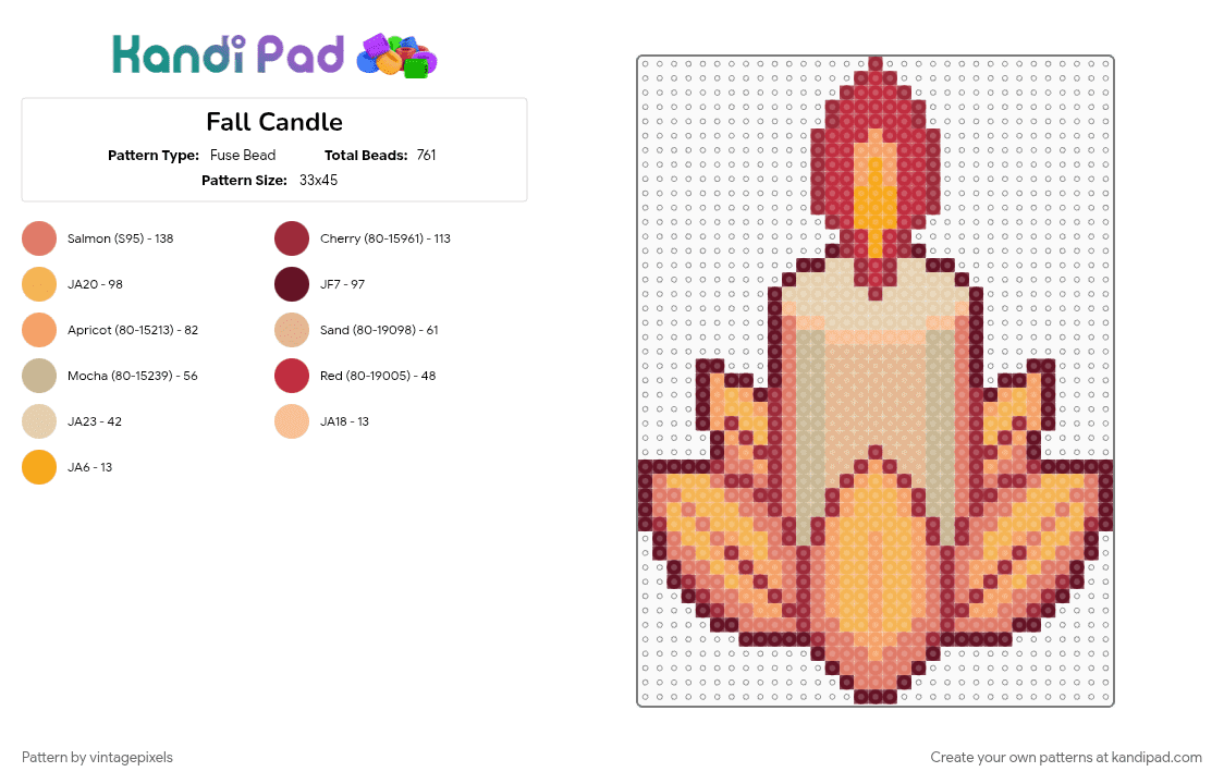 Fall Candle - Fuse Bead Pattern by vintagepixels on Kandi Pad - cotdcandles, orange