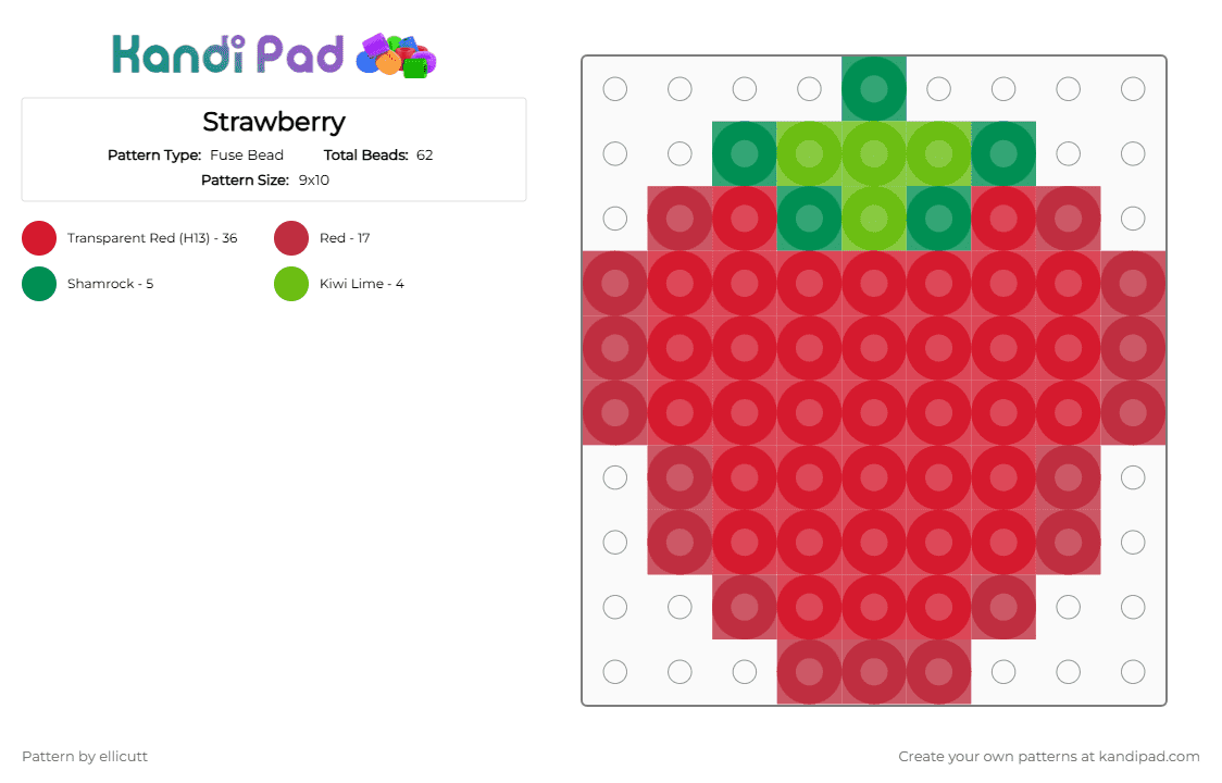 Smol Strawberry - Fuse Bead Pattern by vintagepixels on Kandi Pad - cotdberries, red
