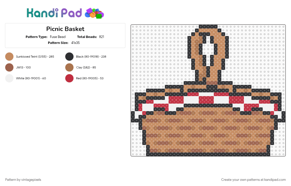 Picnic Basket - Fuse Bead Pattern by vintagepixels on Kandi Pad - cotdpicnic, tan