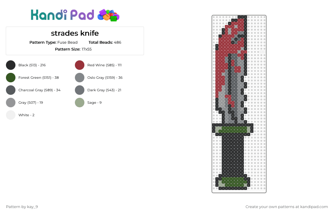 strades knife - Fuse Bead Pattern by kay_9 on Kandi Pad - red,gray