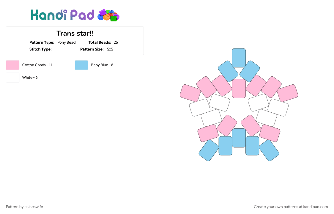Trans star!! - Pony Bead Pattern by caineswife on Kandi Pad - 
