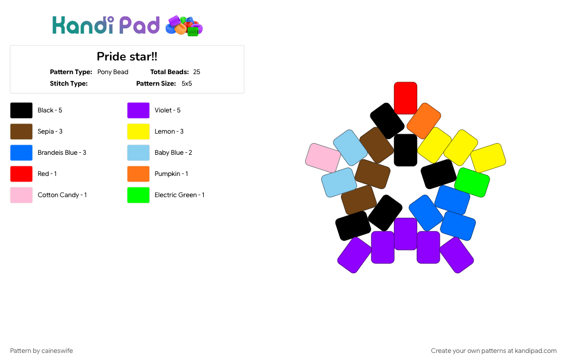 Pride star!! - Pony Bead Pattern by caineswife on Kandi Pad - 