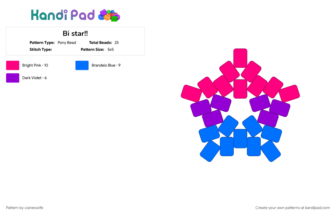 Bi star!! - Pony Bead Pattern by caineswife on Kandi Pad - 