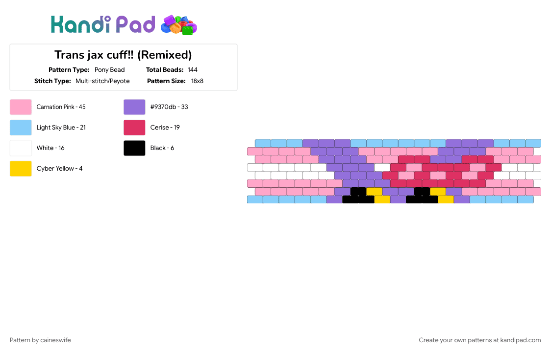 Trans jax cuff!! (Remixed) - Pony Bead Pattern by caineswife on Kandi Pad - pink, purple