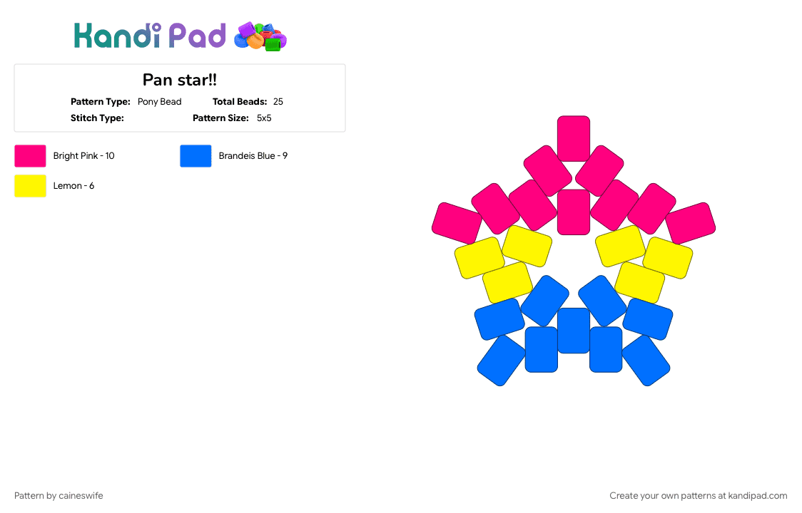 Pan star!! - Pony Bead Pattern by caineswife on Kandi Pad - 