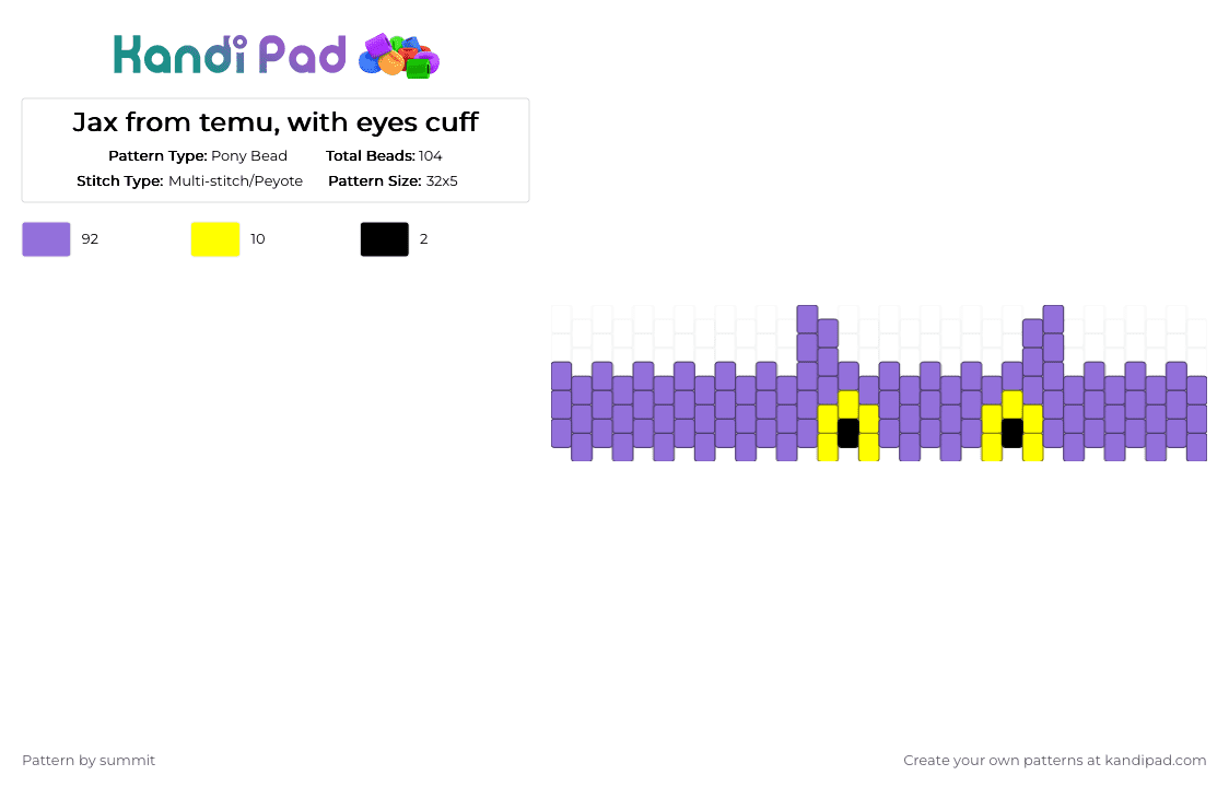 Jax from temu, with eyes cuff - Pony Bead Pattern by summit on Kandi Pad - purple,jax,tadc,tadctadc,jaxtadc,jaxcuff,tadccuff,jaxtadccuff,kandicuff