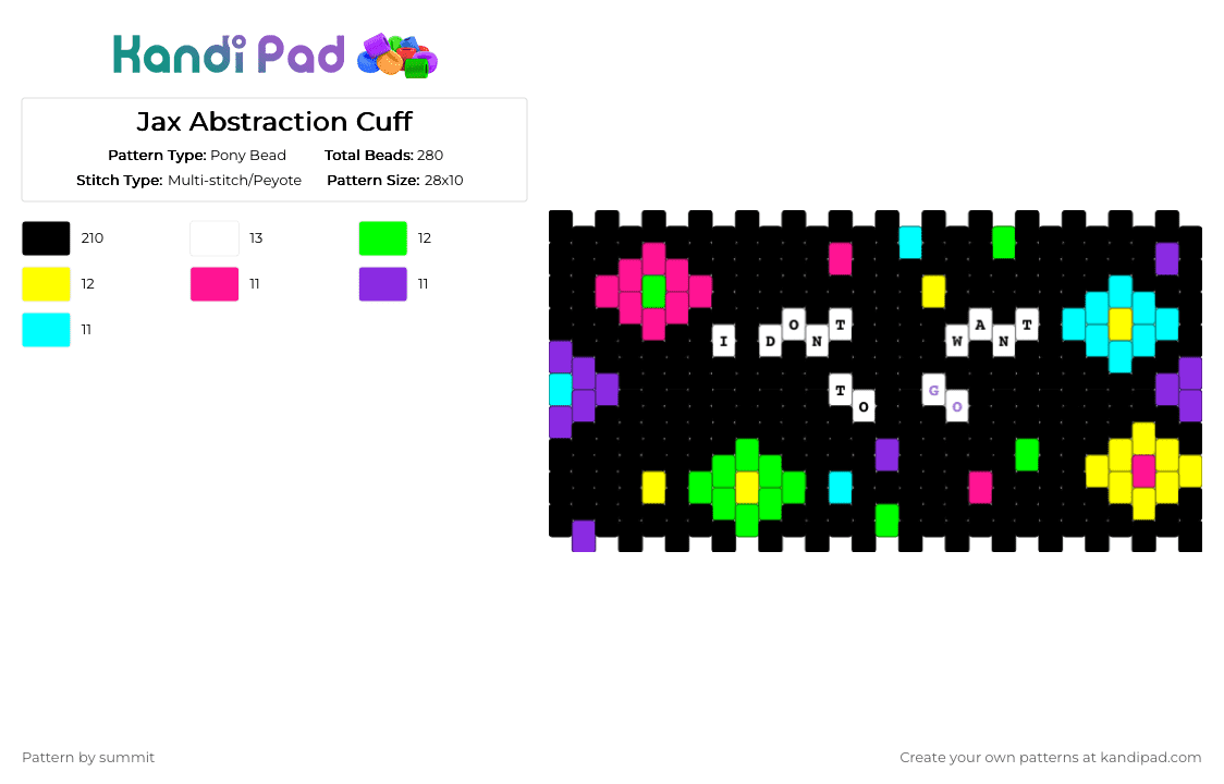 Jax Abstraction Cuff - Pony Bead Pattern by summit on Kandi Pad - black,green,light blue,colorful,jax,tadc,theamazingdigitalcircus,the amazing digital circus,jax tadc,jaxtadc,kandi,jaxkandi
