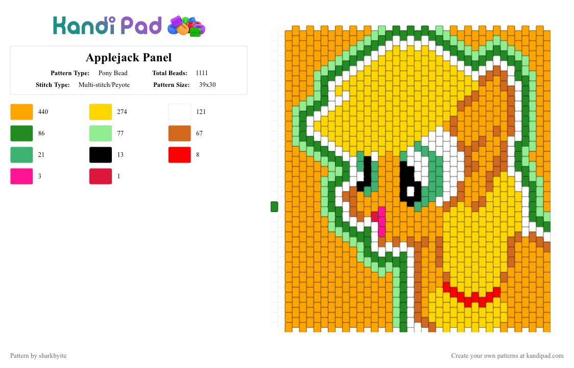 Applejack Panel - Pony Bead Pattern by sharkbyite on Kandi Pad - orange,yellow