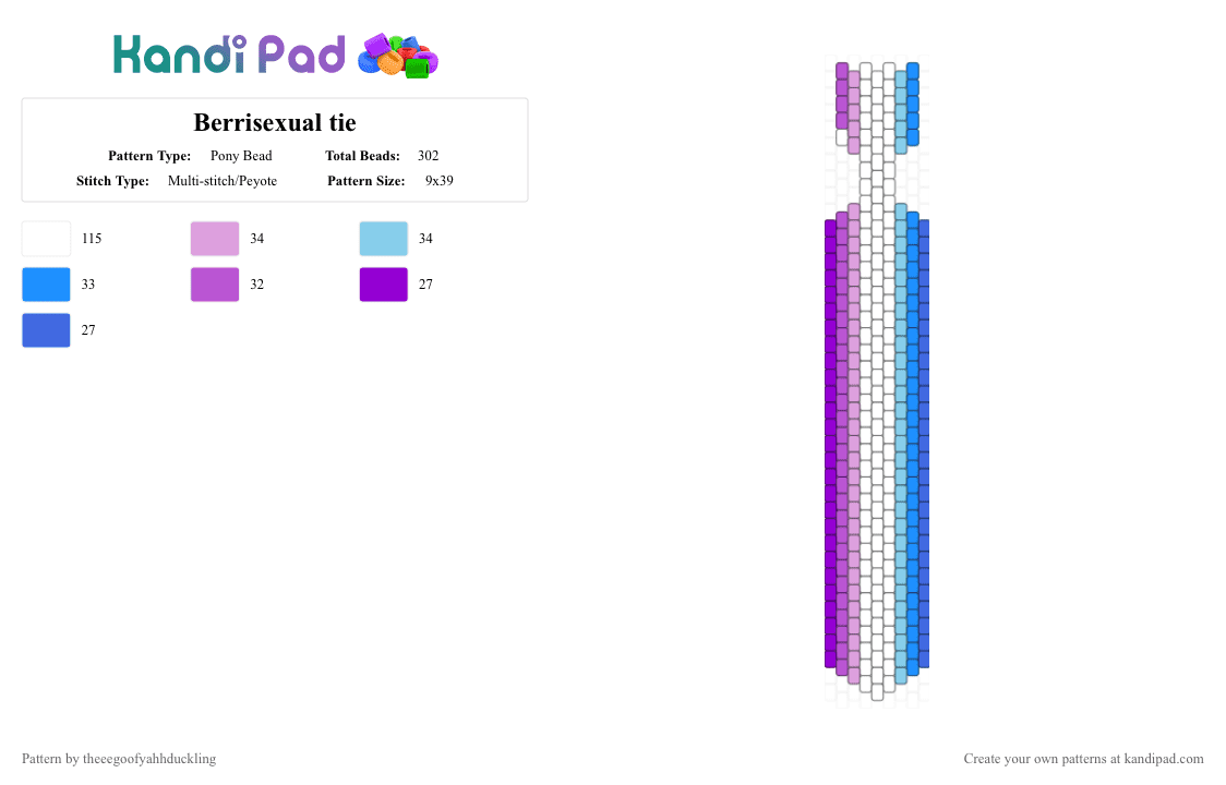 Berrisexual tie - Pony Bead Pattern by theeegoofyahhduckling on Kandi Pad - gay, light blue, pink, pride, tie