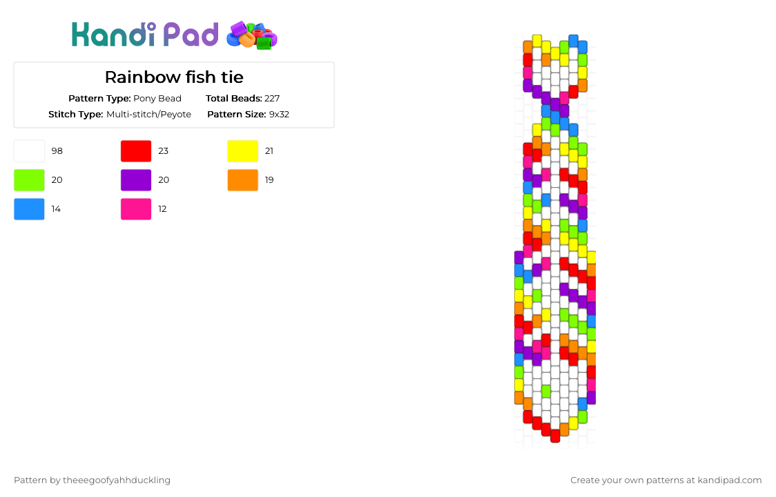 Rainbow fish tie - Pony Bead Pattern by theeegoofyahhduckling on Kandi Pad - white,orange,green,colorful