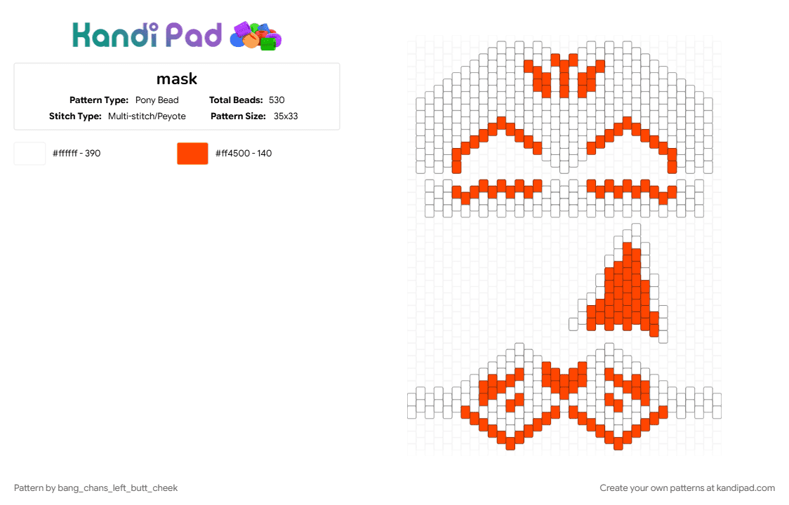 mask - Pony Bead Pattern by bang_chans_left_butt_cheek on Kandi Pad - red, white